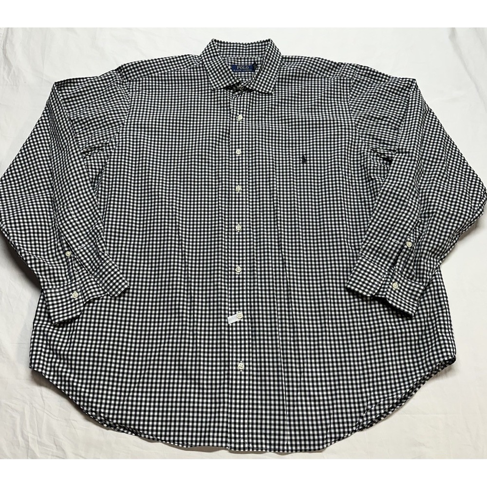 Ralph Lauren Button Down Mens 3XB Black White Pony Gingham Big & Tall Shirt